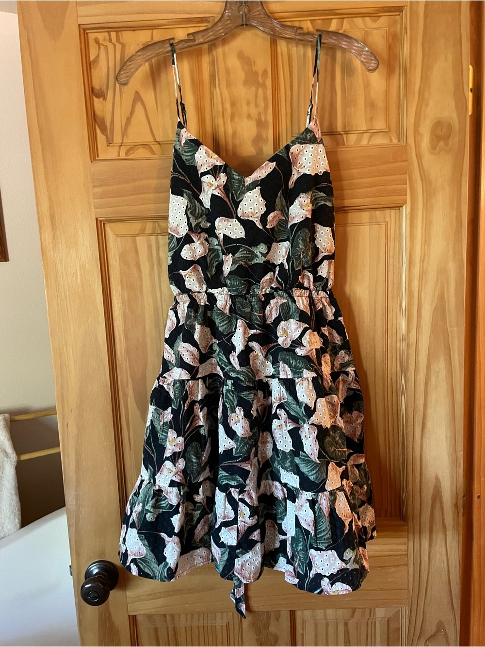 Express Black Floral Mini Dress with Pink & Green Print